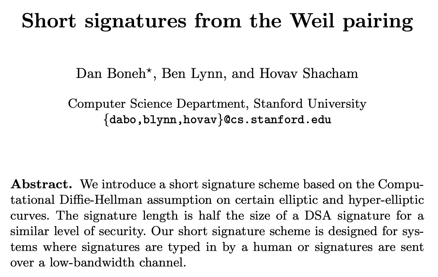 BLS Signatures Abstract